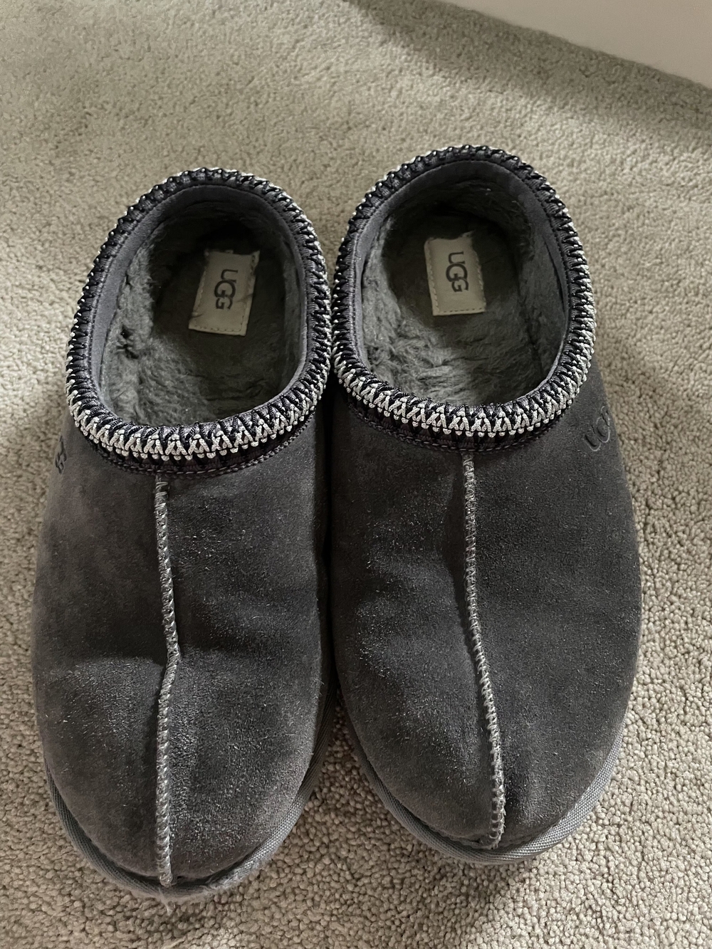 UGG Men's Charcoal Suede Slip-On Shearling Mules